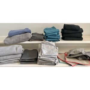 Huge Lot Of 45 Norwex Towels Used Kitchen Napkins Bath Gray Tan Blue